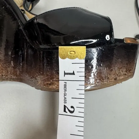 Jimmy Choo Black &amp; Gold Patent Leather Pela Cork Wedges – Size 37