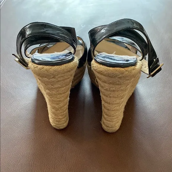 Jimmy Choo Black Wedge Sandals with Criss-Cross Straps
