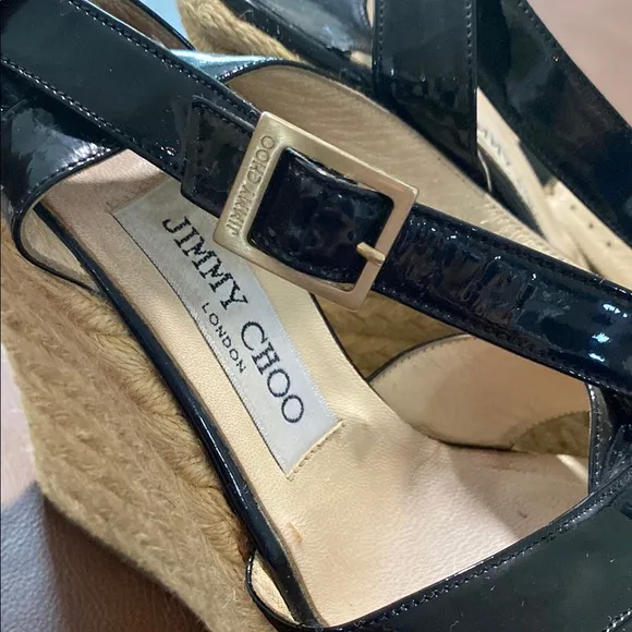 Jimmy Choo Black Wedge Sandals with Criss-Cross Straps