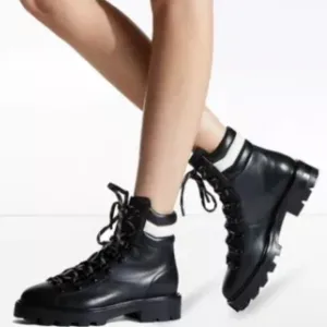JIMMY CHOO ESHE FLAT COMBAT HIKING BOOTIS BLACK SZ 37.5