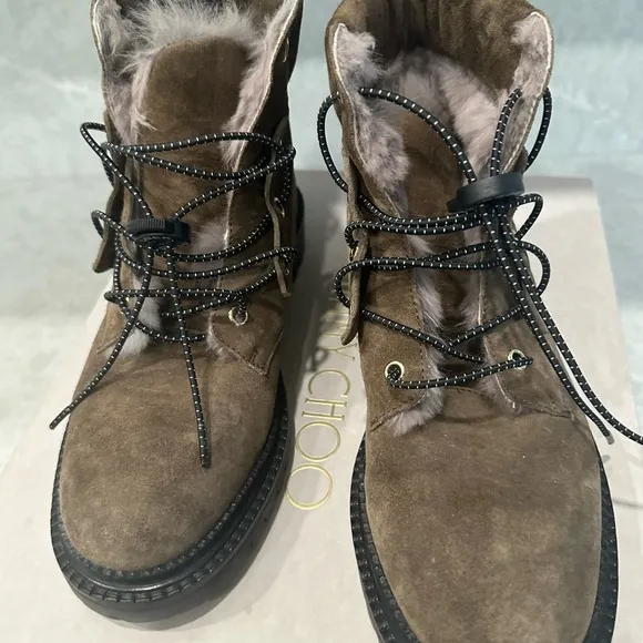 JIMMY CHOO FLAT MINK LINED LACED UP BOOTS