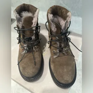 JIMMY CHOO FLAT MINK LINED LACED UP BOOTS