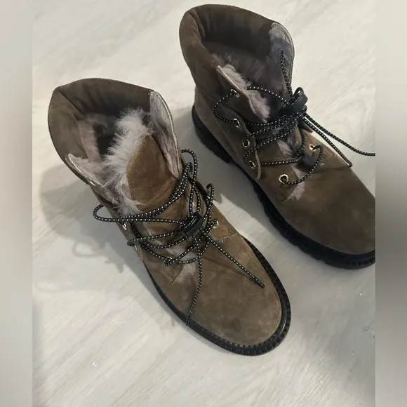 JIMMY CHOO FLAT MINK LINED LACED UP BOOTS