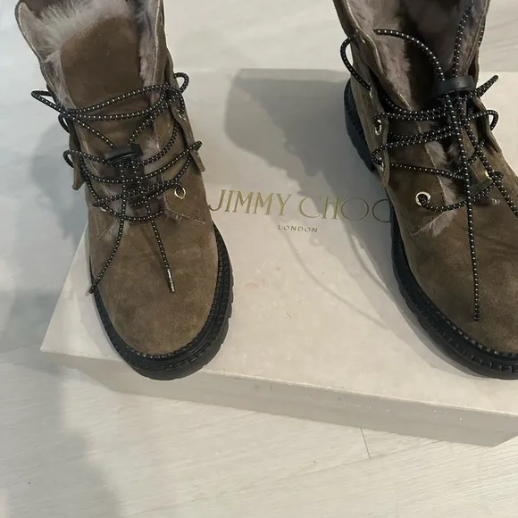 JIMMY CHOO FLAT MINK LINED LACED UP BOOTS