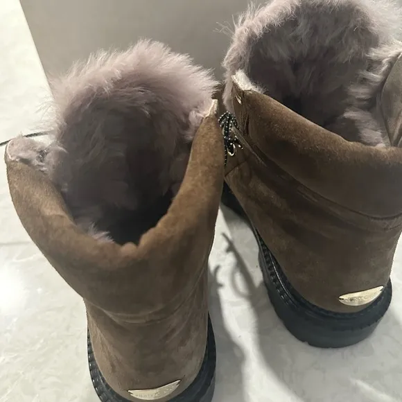 JIMMY CHOO FLAT MINK LINED LACED UP BOOTS