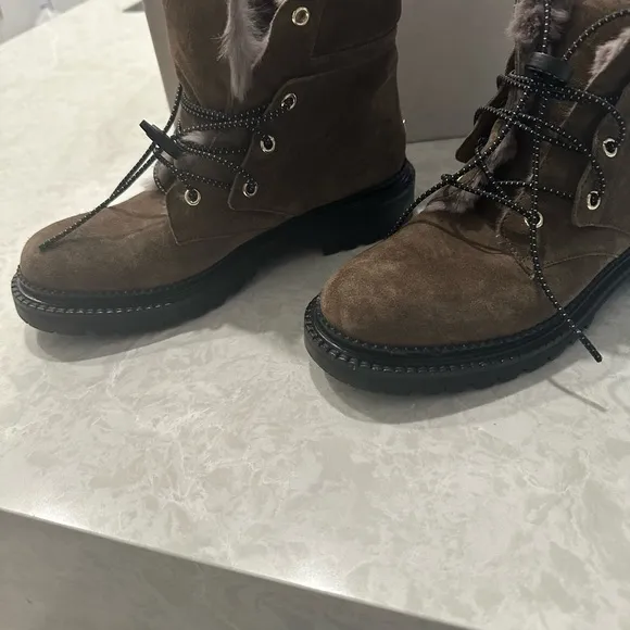 JIMMY CHOO FLAT MINK LINED LACED UP BOOTS