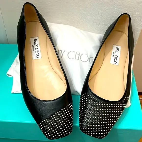 Jimmy Choo Nappa Studded Davia Flat 37.5 🖤🖤🖤