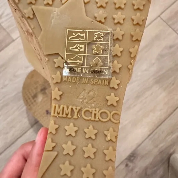Jimmy Choo nude Patent leather cork wedge Sz 42