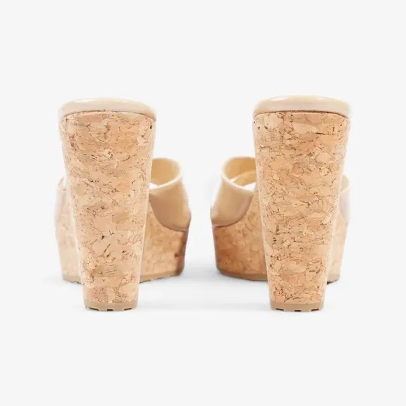 Jimmy Choo nude Patent leather cork wedge Sz 42