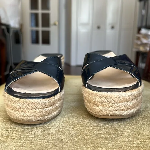 Jimmy Choo Paisley Espadrille Slide Wedge Sandals in Navy Blue, Size 36