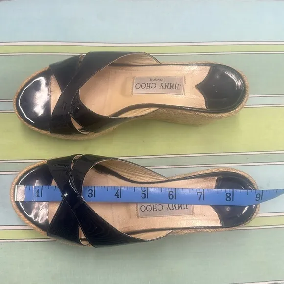Jimmy Choo Paisley Espadrille Slide Wedge Sandals in Navy Blue, Size 36