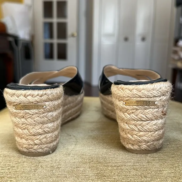 Jimmy Choo Paisley Espadrille Slide Wedge Sandals in Navy Blue, Size 36