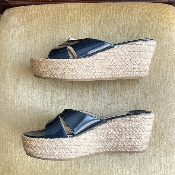 Jimmy Choo Paisley Espadrille Slide Wedge Sandals in Navy Blue, Size 36