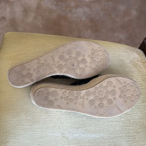 Jimmy Choo Paisley Espadrille Slide Wedge Sandals in Navy Blue, Size 36