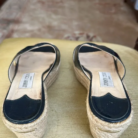 Jimmy Choo Paisley Espadrille Slide Wedge Sandals in Navy Blue, Size 36