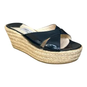 Jimmy Choo Paisley Espadrille Slide Wedge Sandals in Navy Blue, Size 36