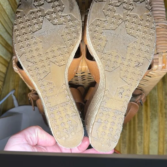 🌟JIMMY CHOO Pallet Espadrille Wedges Size: 11 | IT 41 Tan Jute Wedge 5.75” Heels