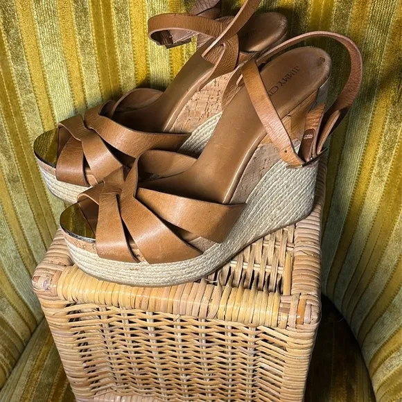 🌟JIMMY CHOO Pallet Espadrille Wedges Size: 11 | IT 41 Tan Jute Wedge 5.75” Heels