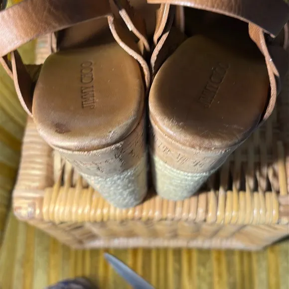 🌟JIMMY CHOO Pallet Espadrille Wedges Size: 11 | IT 41 Tan Jute Wedge 5.75” Heels