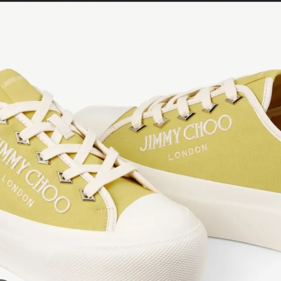 Jimmy Choo Palma Maxi Yellow Canvas Trainers Size 37.5 (7.5)