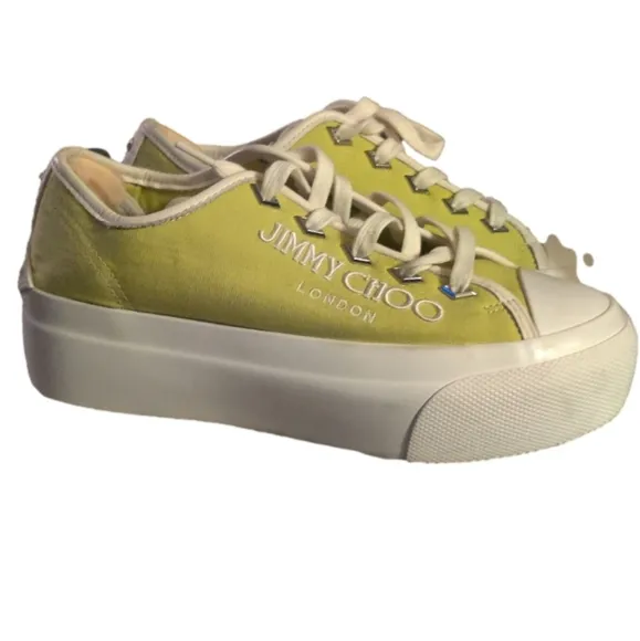 Jimmy Choo Palma Maxi Yellow Canvas Trainers Size 37.5 (7.5)