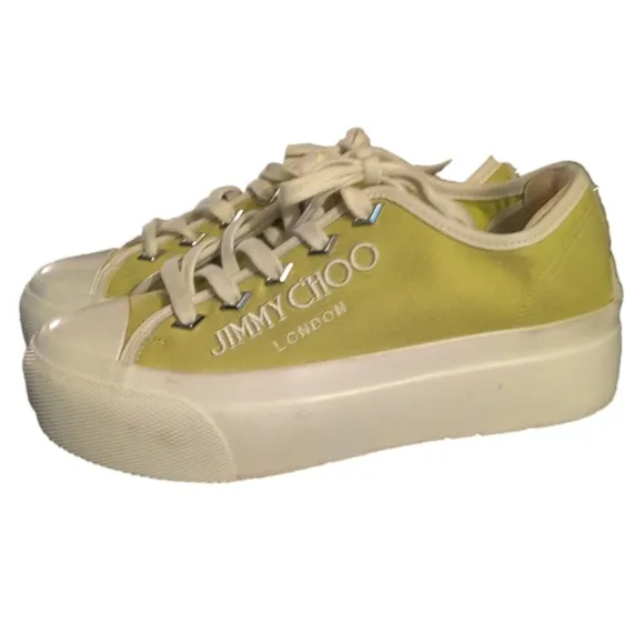 Jimmy Choo Palma Maxi Yellow Canvas Trainers Size 37.5 (7.5)