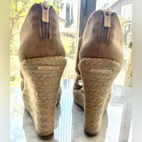 Jimmy Choo real suede rope-heeled wedges, zip back, beige, in box, sz42