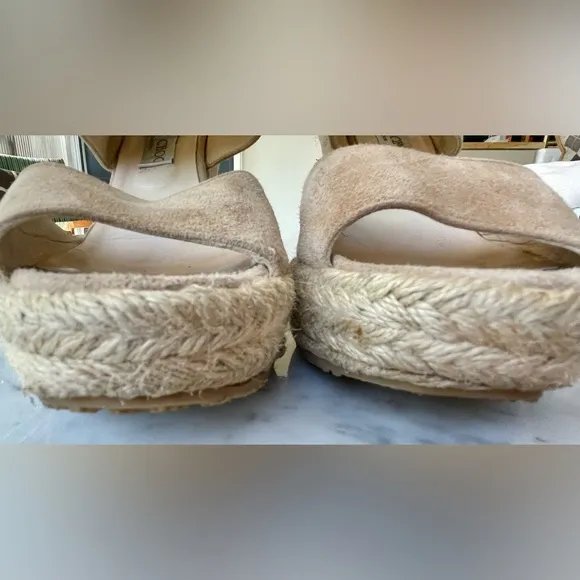 Jimmy Choo real suede rope-heeled wedges, zip back, beige, in box, sz42