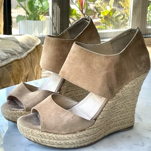 Jimmy Choo real suede rope-heeled wedges, zip back, beige, in box, sz42