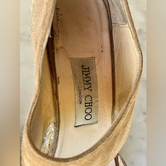 Jimmy Choo real suede rope-heeled wedges, zip back, beige, in box, sz42