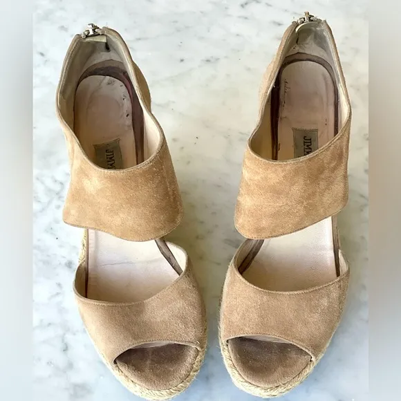 Jimmy Choo real suede rope-heeled wedges, zip back, beige, in box, sz42