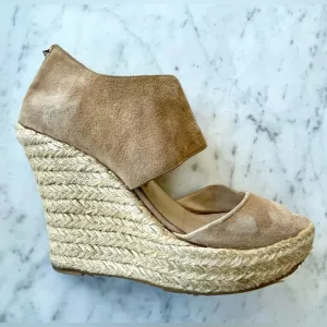 Jimmy Choo real suede rope-heeled wedges, zip back, beige, in box, sz42