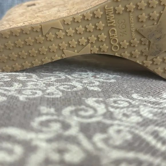 Jimmy Choo Shimmery Gold Pandora Cork Wedges Slide Sandals Size 39.5