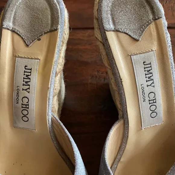 🌟🌟JIMMY CHOO SILVER WEDGE ESPADRILLE SLIDES🌟🌟