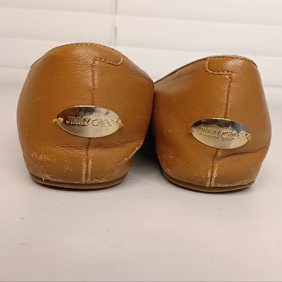 Jimmy Choo Waine Gold Tan Leather Ballet Flats
