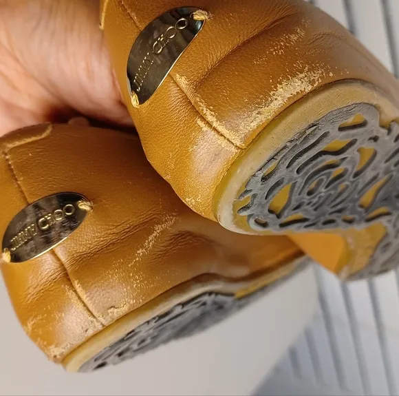 Jimmy Choo Waine Gold Tan Leather Ballet Flats