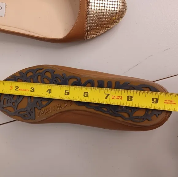 Jimmy Choo Waine Gold Tan Leather Ballet Flats