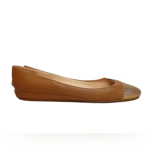 Jimmy Choo Waine Gold Tan Leather Ballet Flats