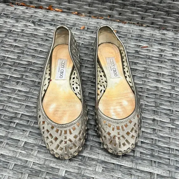 Jimmy Choo Women’s Metallic Confetti Cutout Classic Ballet Flats US Size 8