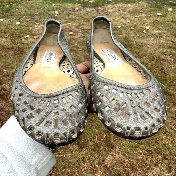 Jimmy Choo Women’s Metallic Confetti Cutout Classic Ballet Flats US Size 8