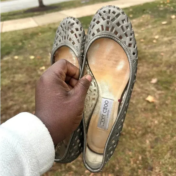 Jimmy Choo Women’s Metallic Confetti Cutout Classic Ballet Flats US Size 8
