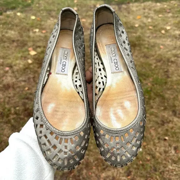 Jimmy Choo Women’s Metallic Confetti Cutout Classic Ballet Flats US Size 8