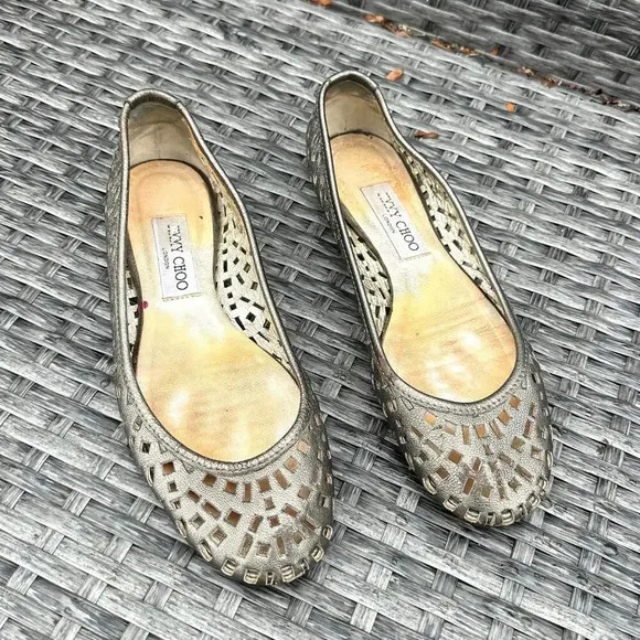 Jimmy Choo Women’s Metallic Confetti Cutout Classic Ballet Flats US Size 8