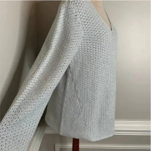 J.McLaughlin Laney Silver Metallic V-Neck Sweater Size XL