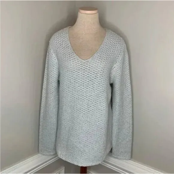 J.McLaughlin Laney Silver Metallic V-Neck Sweater Size XL