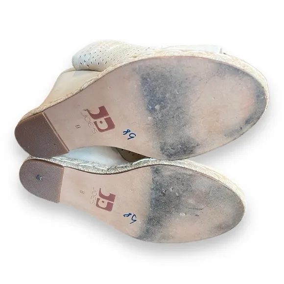 Joe’s Jeans Bone/Taupe Karlton Espadrille Leather peep toe wedges
