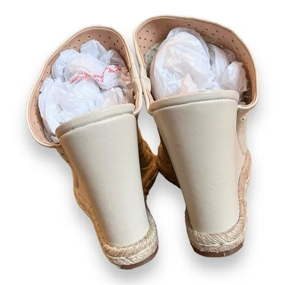 Joe’s Jeans Bone/Taupe Karlton Espadrille Leather peep toe wedges