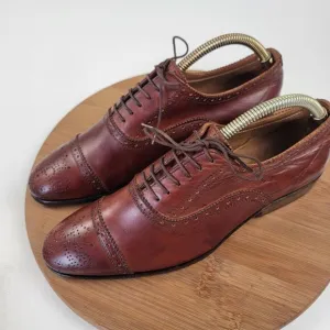 John Fluevog Brown Leather Cap Toe Brogue Oxford Shoes - Men's Size 8.5