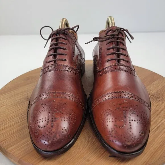 John Fluevog Brown Leather Cap Toe Brogue Oxford Shoes - Men's Size 8.5