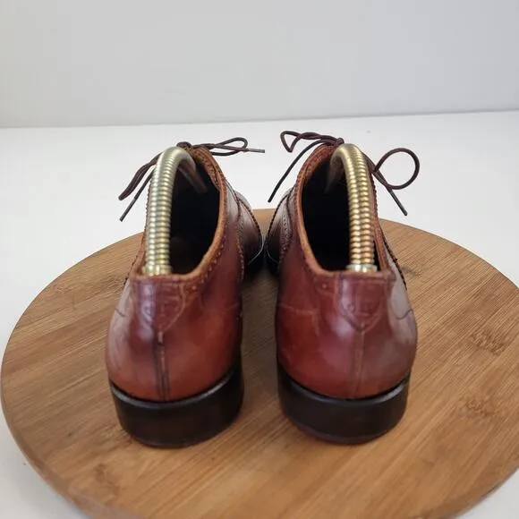 John Fluevog Brown Leather Cap Toe Brogue Oxford Shoes - Men's Size 8.5